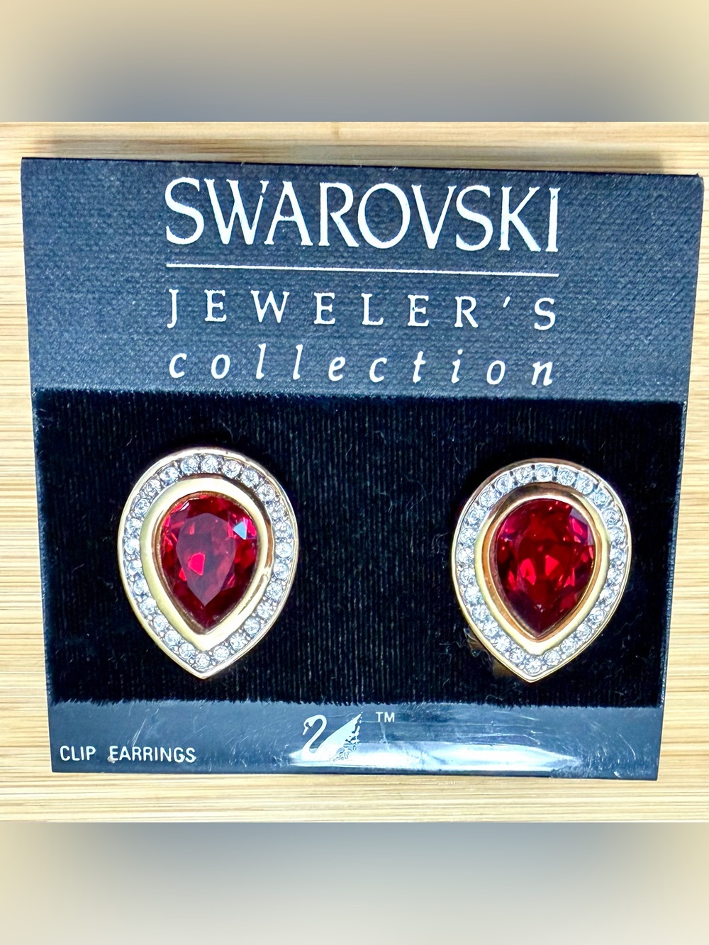 Vintage Swarovski SAL Gold-Tone Red Teardrop & Pave Crystal Clip On Earrings - Picture 8 of 8